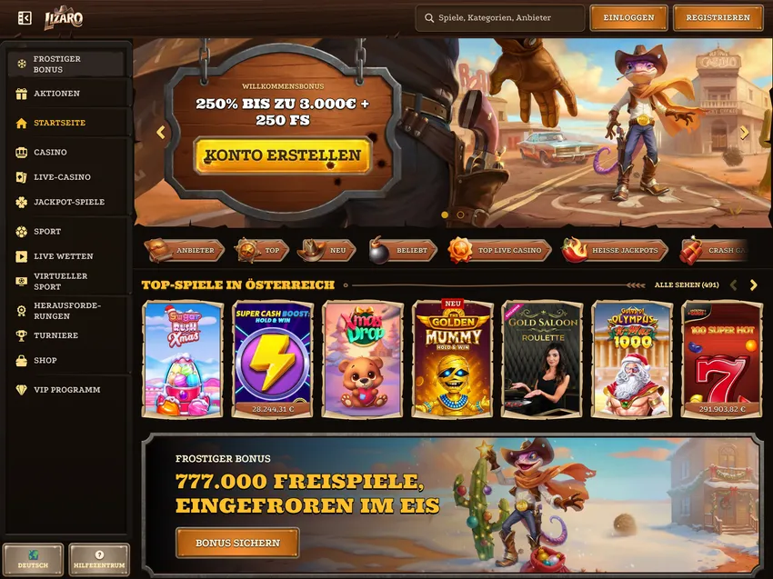 Screenshot des Lizaro Casinos